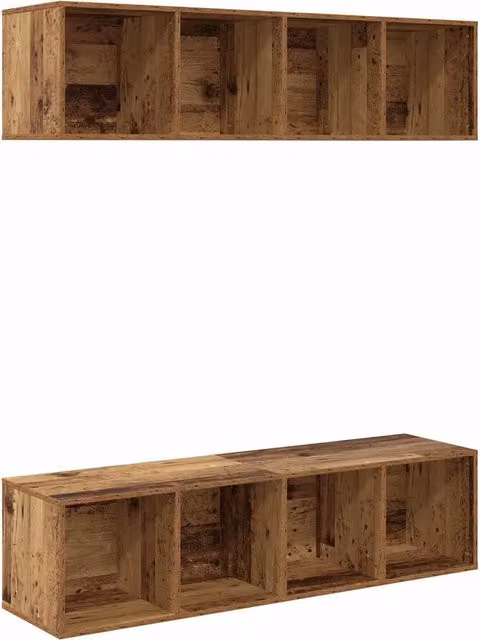 Set di 2 mobili porta TV Design In in legno vecchio marrone per soggiorno, L/P/H: 37 x 37 x 142,5 cm – 1