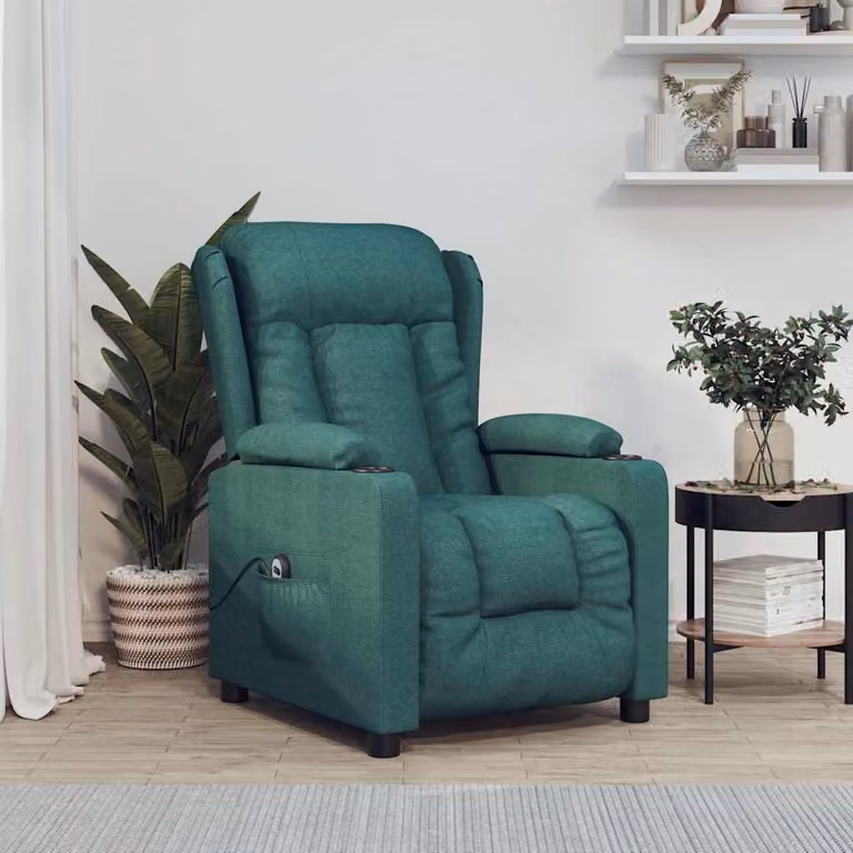 vidaXL Poltrona Elettrica Reclinabile in Tessuto Verde con Braccioli e Struttura in Metallo e Legno