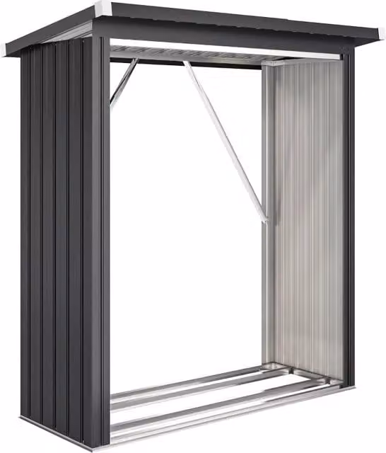 Legnaia, riparo per legna da ardere, acciaio, pavimento rialzato, tetto spiovente, 150 x 66,5 x 150 cm, grigio scuro
