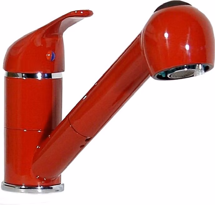 Miscelatore monocomando da cucina con doccetta, rosso