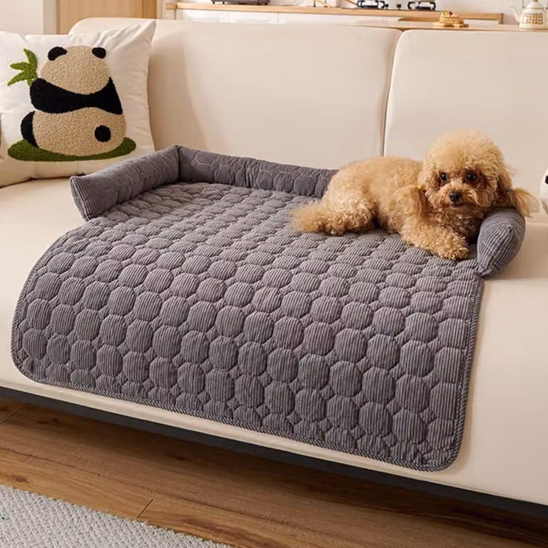 Cuccia per cani a forma di divano, lavabile, con bordo, in peluche, antiscivolo, color grigio scuro, 75x75 cm
