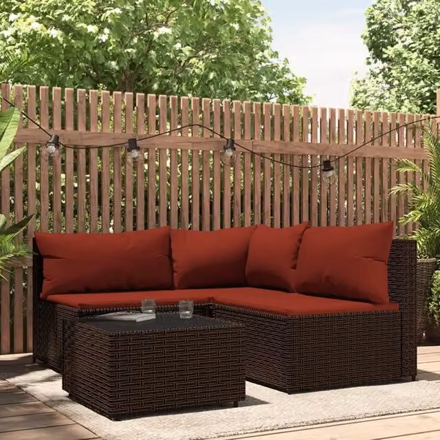 Set Mobili da Giardino 4 pz con Cuscini in Polyrattan Marrone 319813