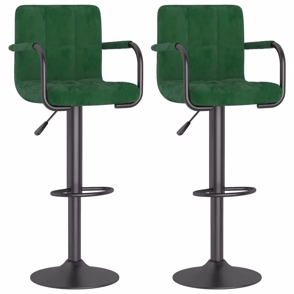 Set di 2 sgabelli da bar vidaXL in velluto verde scuro con base girevole a 360 gradi e struttura in metallo nero – 2