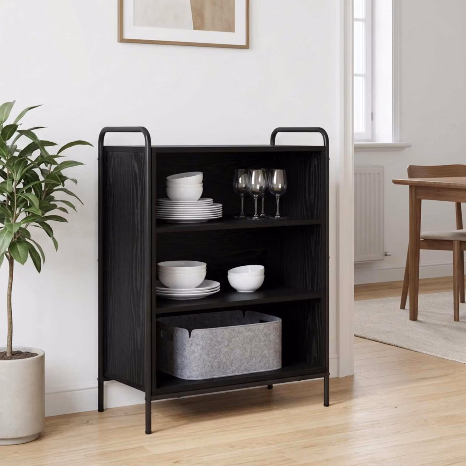 Credenza moderna vidaXL in legno ingegnerizzato e metallo, colore nero, L 97 x P 33 x H 81 cm