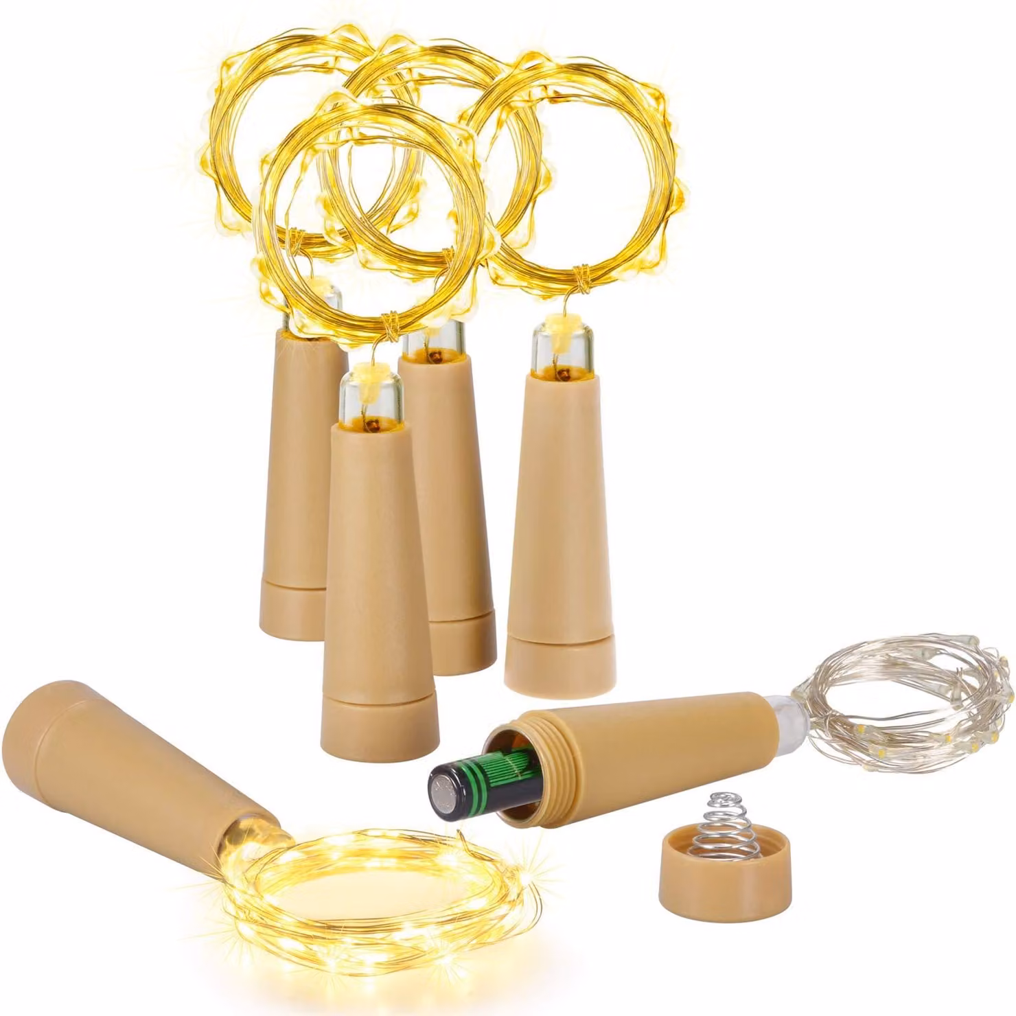Set di 6 luci a LED, lunghezza 2 metri, 20 LED, filo di rame, con tappi per bottiglie