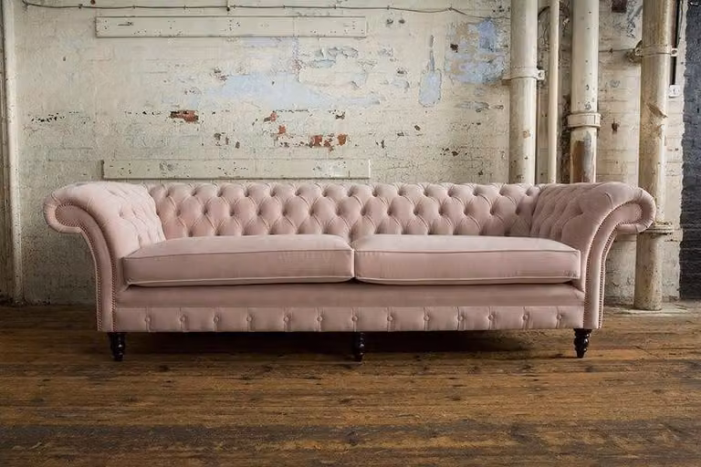 XXL Sofa 4 Sitzer Couch Chesterfield Polster Sitz Garnitur Leder Pinke