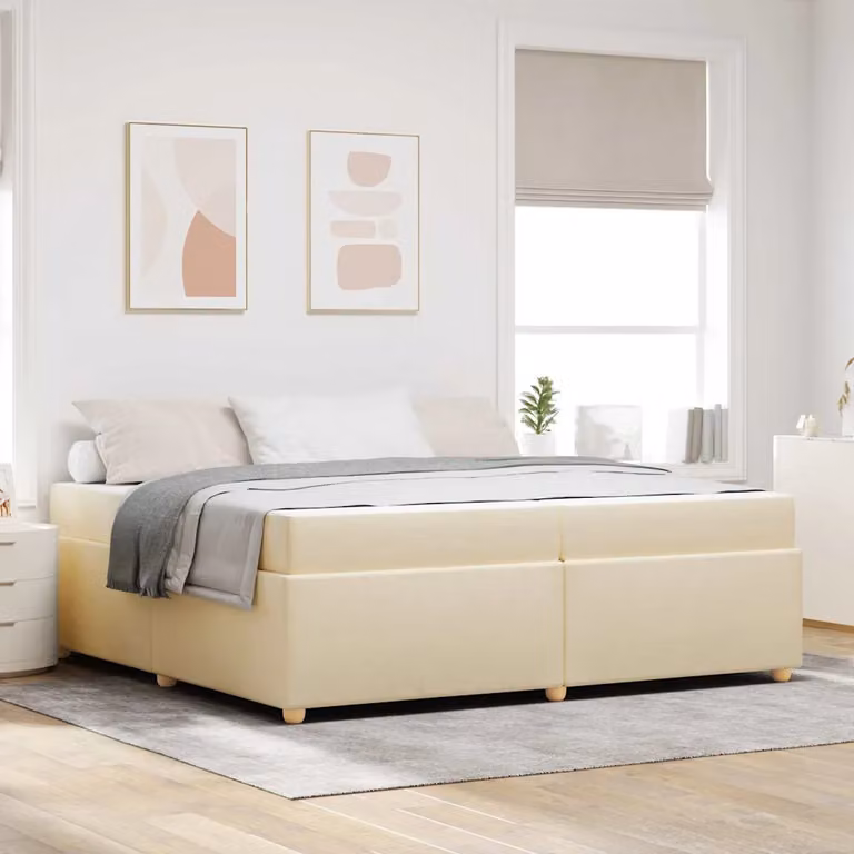 vidaXL Struttura letto con materasso in tessuto beige e legno, L/P: 200 x 200 cm