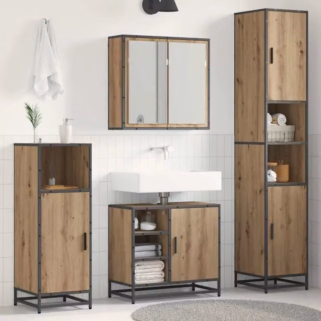 Set di mobili per il bagno 3 pz Rovere artigianale 3402361