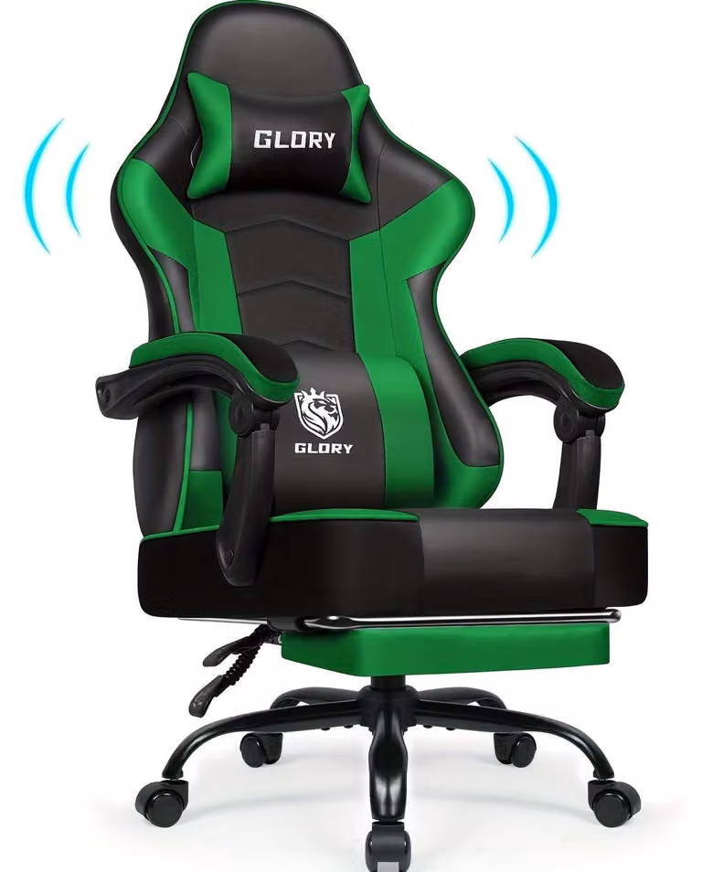 Sedia da gaming ergonomica con poggiapiedi, supporto lombare, poggiatesta e rivestimento confortevole