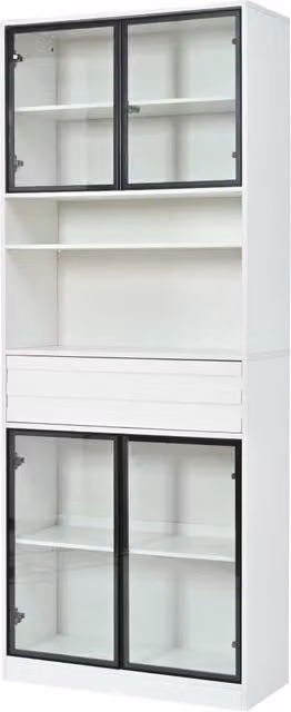 Vetrina alta bianca in MDF 80x35x200 cm con 4 ante in vetro, 1 cassetto e illuminazione LED RGB controllabile via app