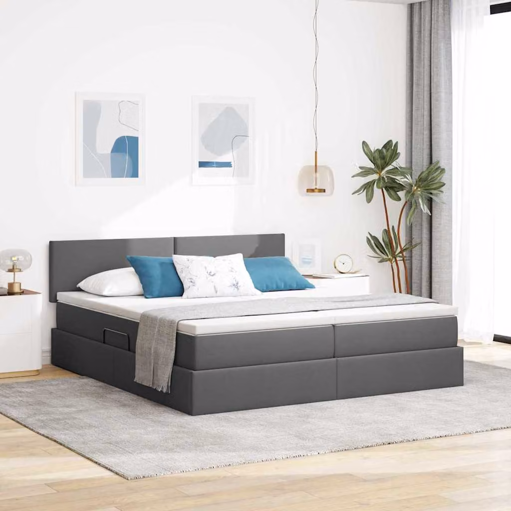 Letto con Contenitore vidaXL in Pelle Sintetica Grigio, L/P: 200 x 200 cm – 1