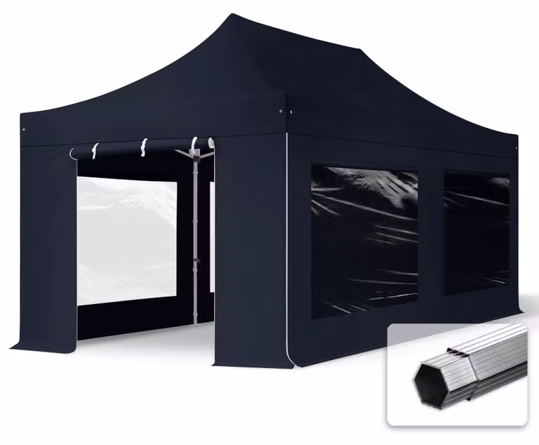 TOOLPORT 3x6m gazebo pieghevole PVC con laterali (panoramiche), PROFESSIONAL alluminio, nero
