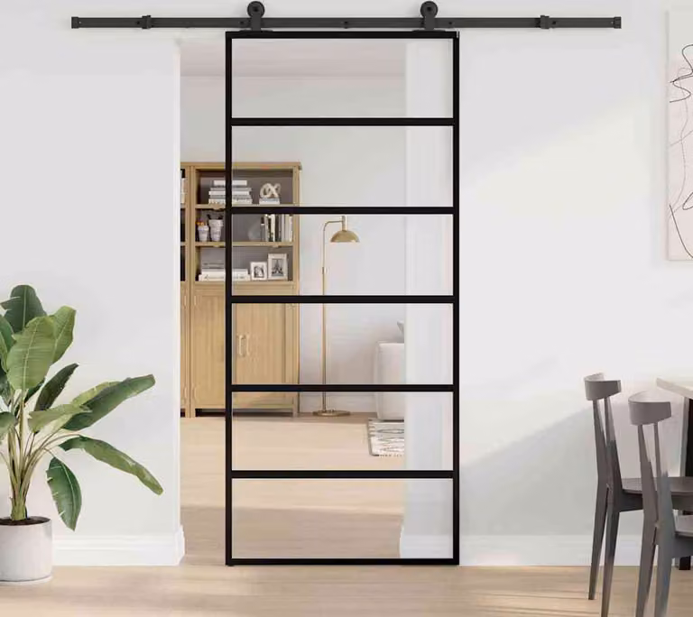 Porta Scorrevole con Ferramenta 90x205cm Vetro ESG Alluminio