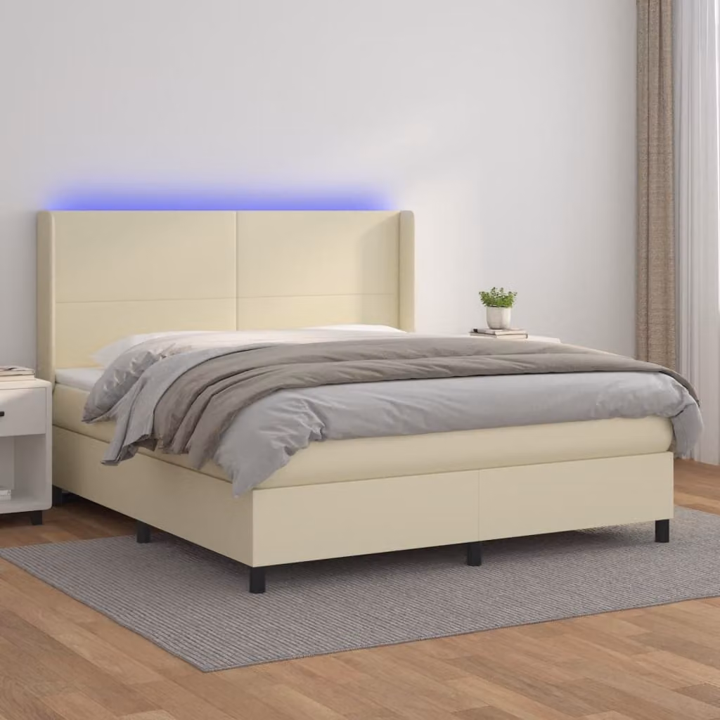 Maison Exclusive - Letto boxspring con materasso e illuminazione a LED color crema, 180x200 cm, in ecopelle