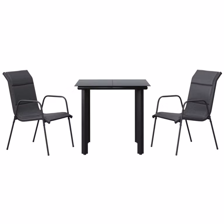 Set da Pranzo da Giardino 3 pz Nero in Acciaio e Textilene