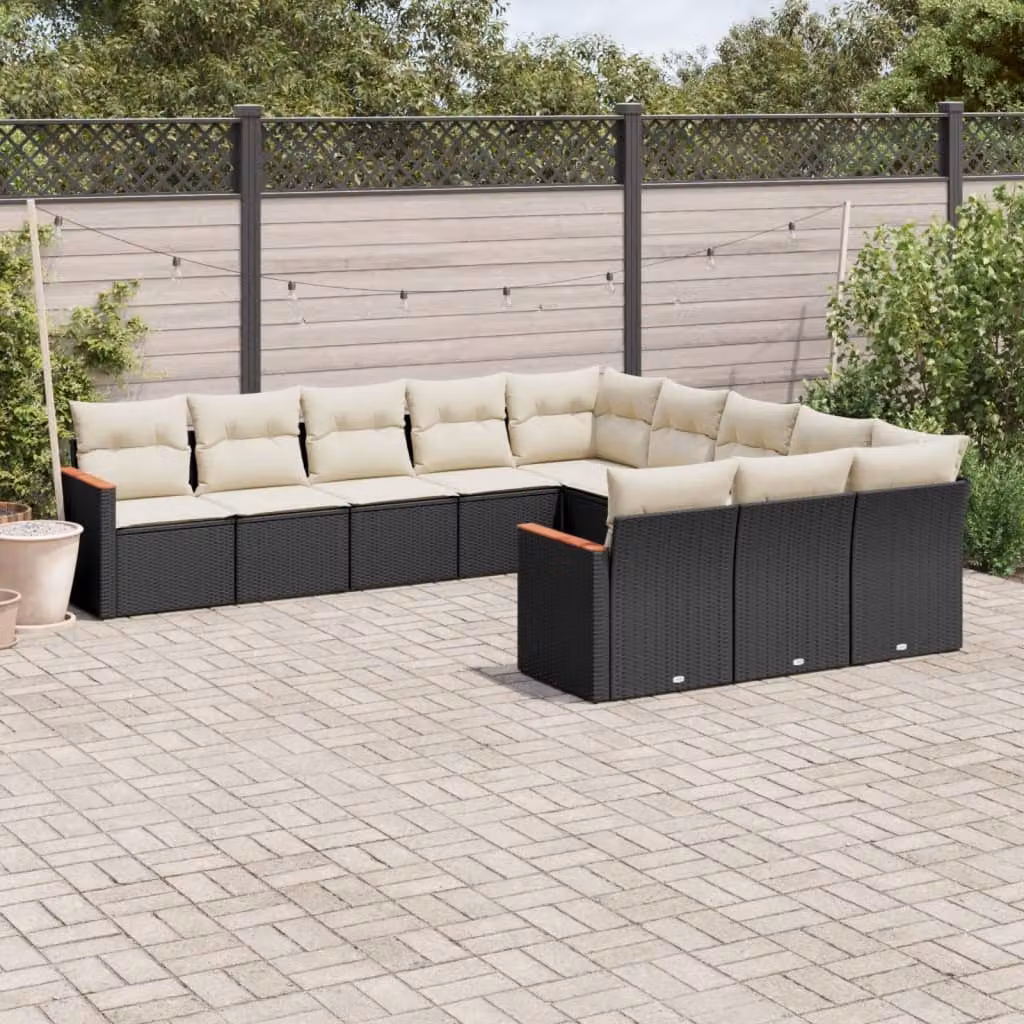 Set di divani da giardino vidaXL 11 pezzi in polyrattan nero con cuscini imbottiti e coperture rimovibili – 1