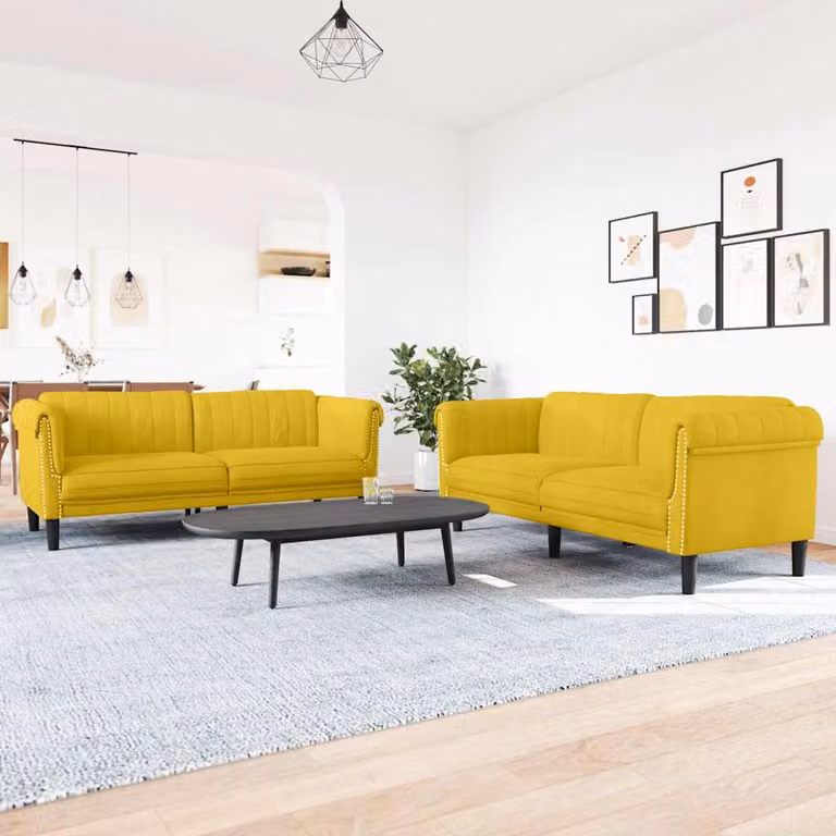 Set di divani vidaXL in velluto giallo composto da un divano a 2 posti e un divano a 3 posti con struttura in legno massiccio e funzione letto per il tuo soggiorno