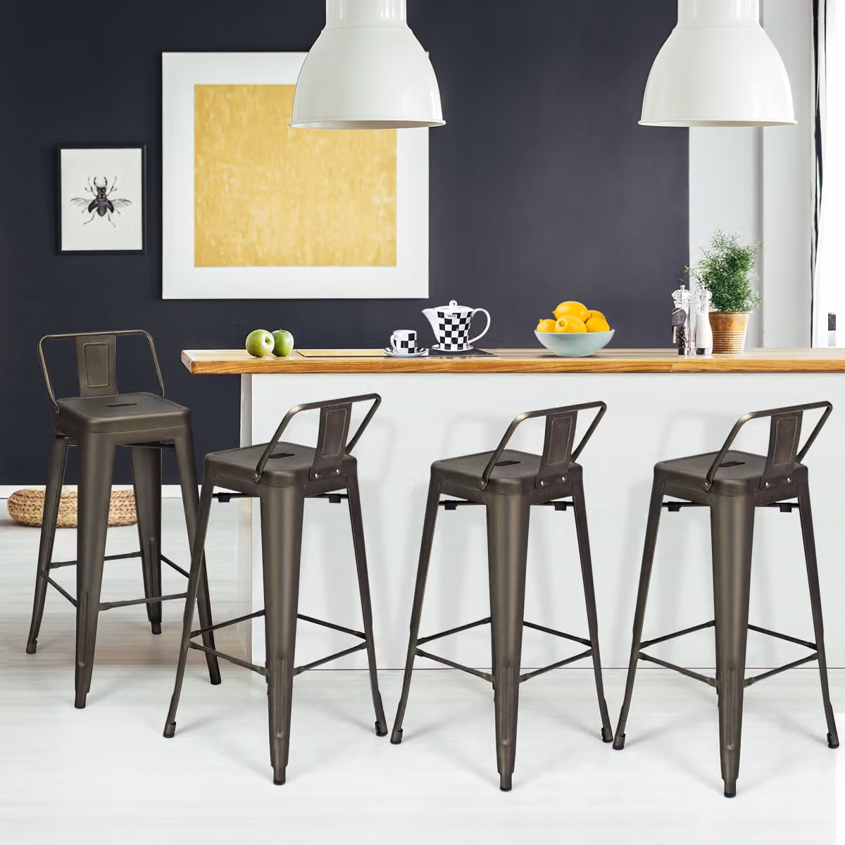 Set di 4 sedie da pranzo vintage Costway in metallo impilabili per cucina e sala da pranzo, Grigio opaco