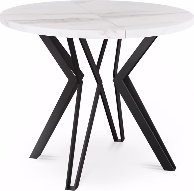 Tavolo rotondo All4All, tavolo da pranzo, tavolo per la sala da pranzo, gambe in metallo, stile industriale, gambe moderne, diametro da 100 a 176/76 cm, 27, marmo bianco
