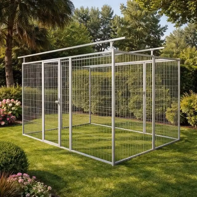Box per cani SIDERBOX in acciaio zincato a caldo con rete, colore argento, L: 300 cm, P: 200 cm, H: 180 cm