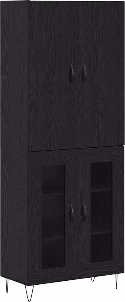 Credenza 2 pcs Rovere Nero Legno ingegnerizzato e vetro