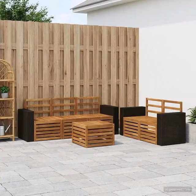 Set di divani da esterno 6 pz Naturale Legno di Acacia Massello 3384030