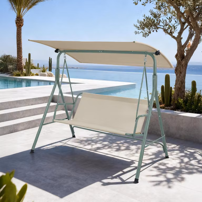 Altalena Hollywood "Satten" a 3 posti con tendalino parasole Struttura in acciaio 173 x 119 x 153 cm Verde chiaro / Beige