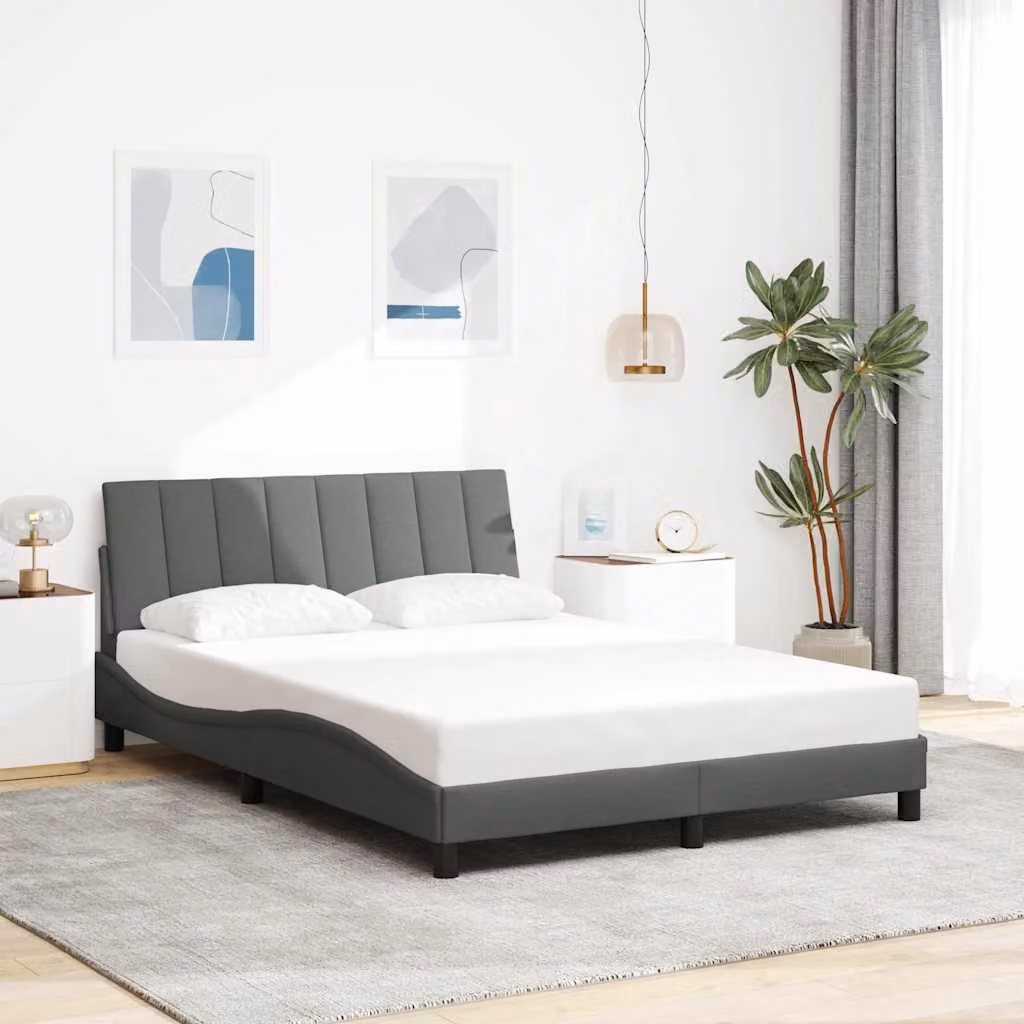 vidaXL Giroletto Hanko senza Materasso in Tessuto Grigio 140x190 cm – 1