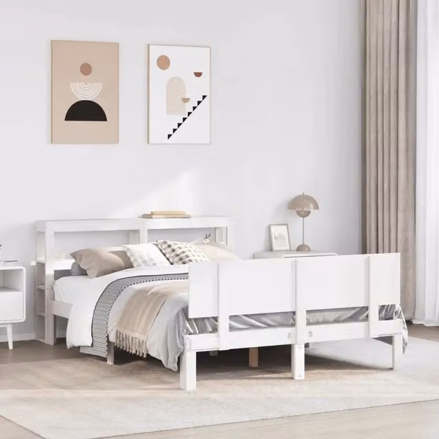 Giroletto con Testiera Bianco 120x190 cm Legno Massello di Pino