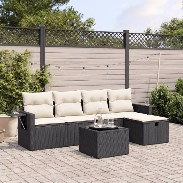 Set Divano da Giardino 6 pz con Cuscini Nero in Polyrattan 3263782