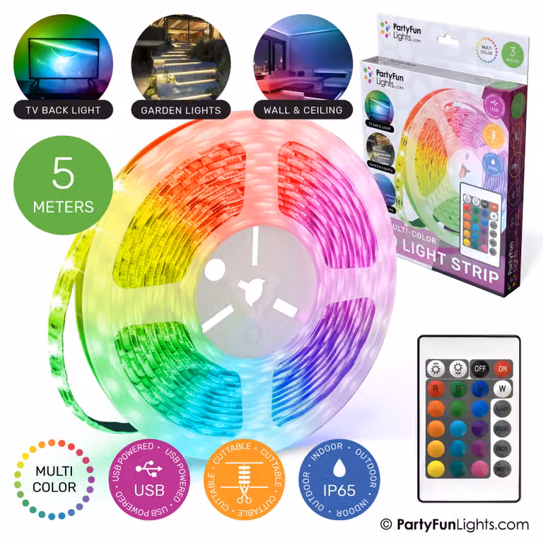 PartyFunLights Striscia LED multicolore RGB - Alimentazione USB - 5 metri