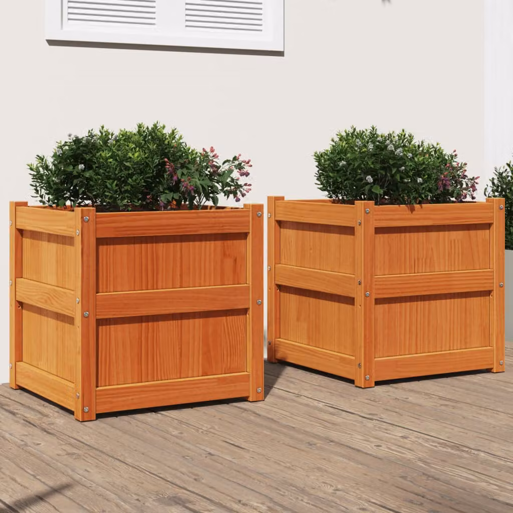 Set di 2 fioriere da giardino vidaXL in legno di pino massello marrone