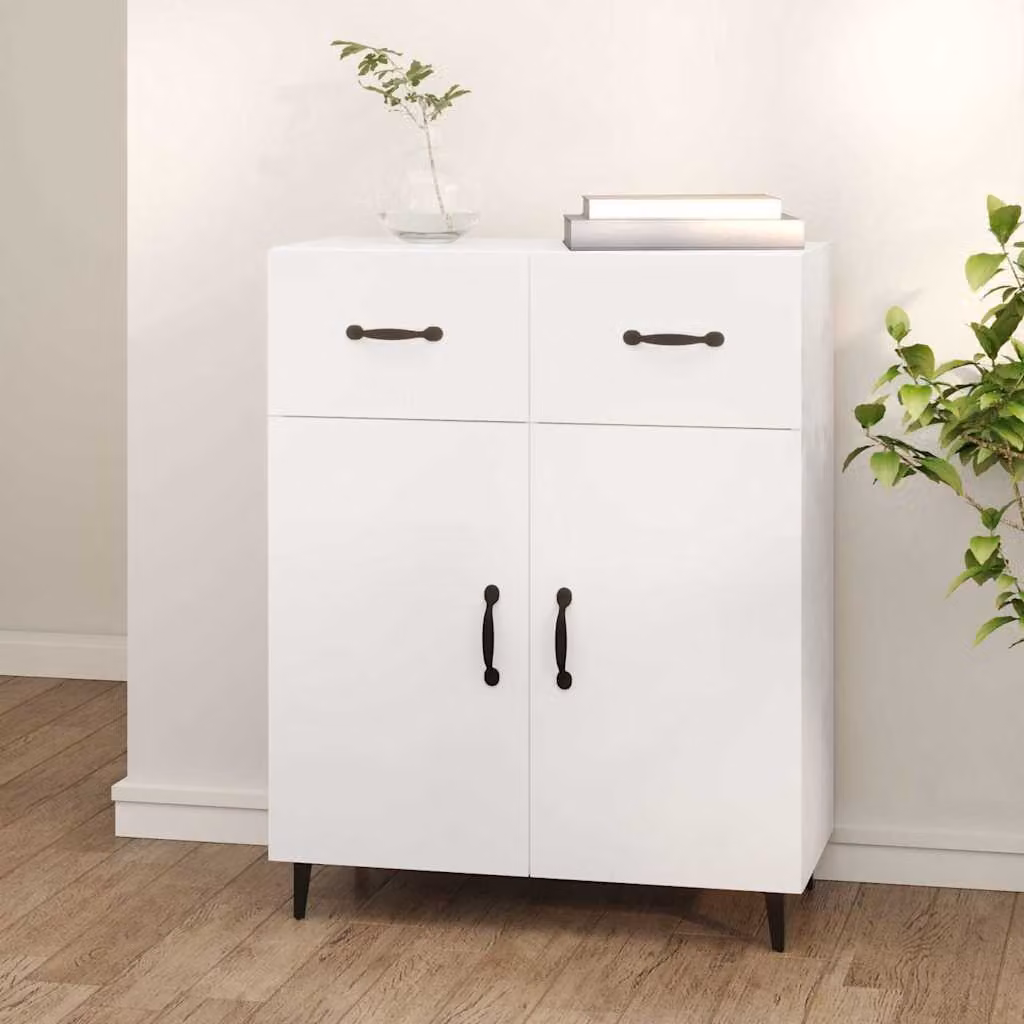 Credenza bianca vidaXL in legno multistrato e MDF, L: 69,5 cm, P: 34 cm, H: 90 cm