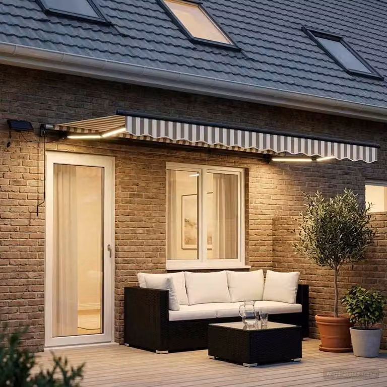 Tenda retrattile vidaXL con bracci pieghevoli in alluminio e tessuto in poliestere, Grigio chiaro e bianco, L: 600 cm x P: 300 cm