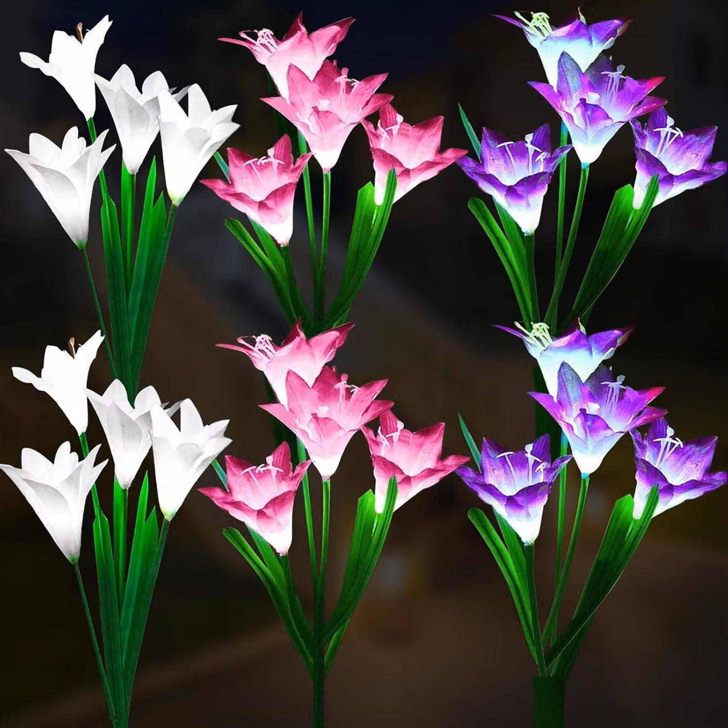 Confezione da 6 lampade solari a forma di giglio, LED, multicolore, impermeabili, per il giardino