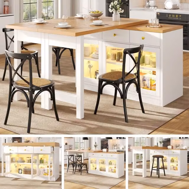 Tavolo da Cucina Allungabile con LED e Cassetti ¨C MINIMAL ¨C Bianco/Nero, 120-200 cm