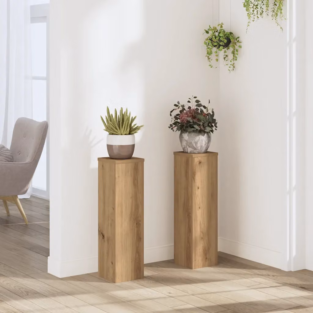 Set di 2 supporti per piante vidaXL in legno color rovere, L/P/H: 17 x 17 x 60 cm