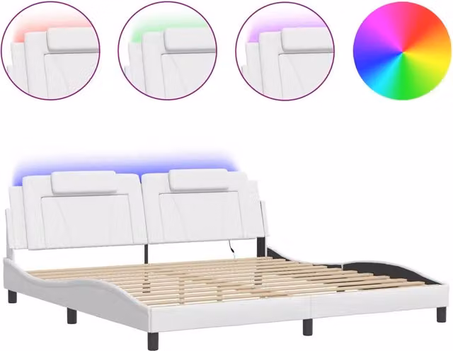 Letto matrimoniale | Letto per adulti | Giroletto Viana con LED senza Materasso Bianco 200x200 cm