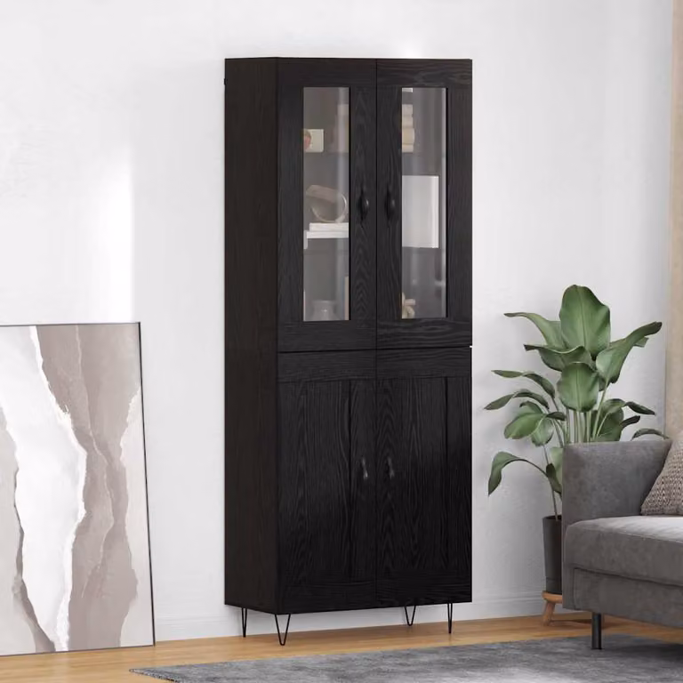 vidaXL Credenza Moderna in Rovere e Nero con Dettagli in Vetro e Metallo L: 69,5 cm, P: 34 cm, H: 90 cm