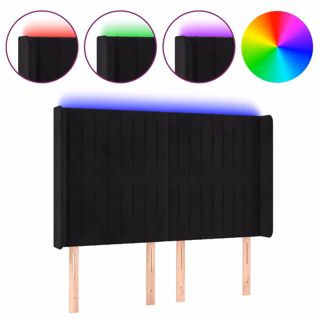 Testiera con LED e porta USB vidaXL in velluto nero, L: 147 cm, P: 16 cm, H: 118-128 cm – 2