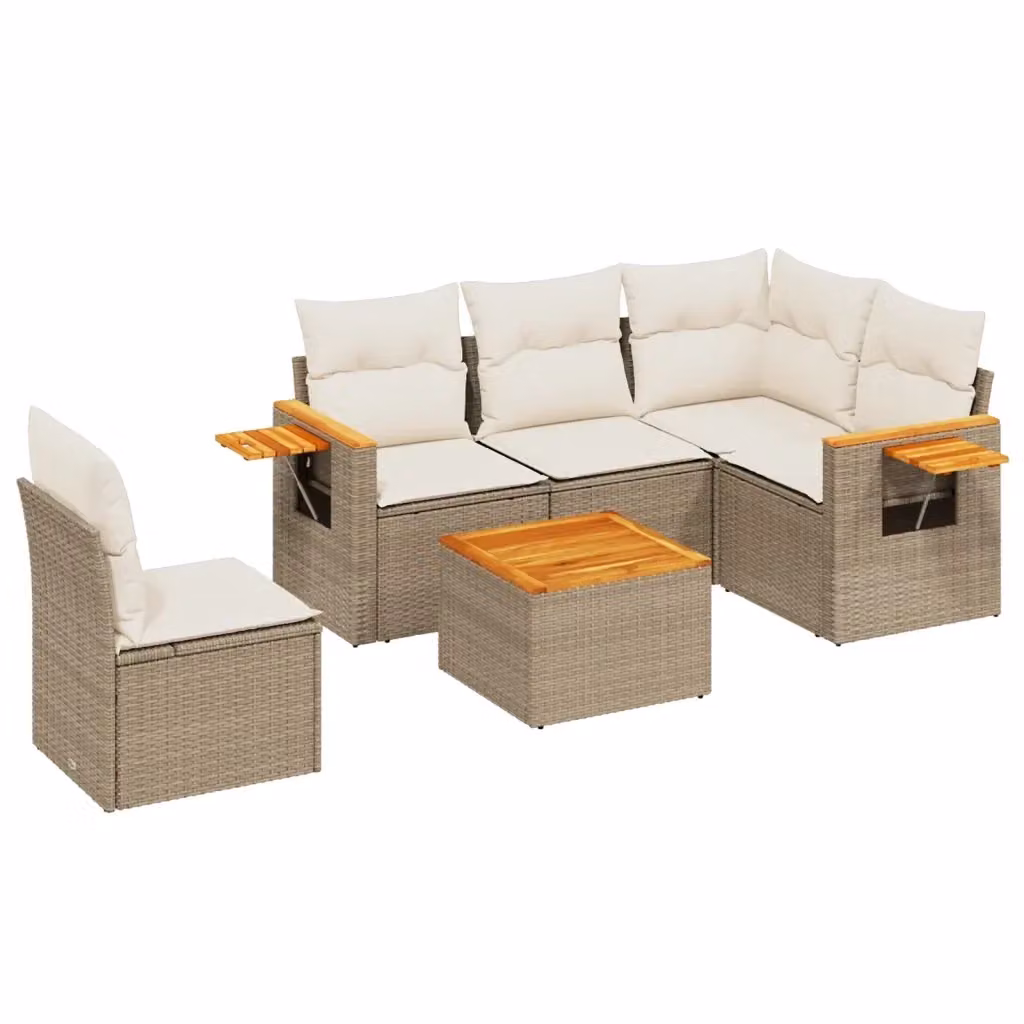 vidaXL Set Divano da Giardino 6 pz a L in Polyrattan con Cuscini Beige e Tavolino da Esterno – 2