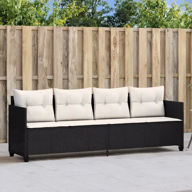 Lettino Prendisole con Cuscini Nero in Polyrattan 368326