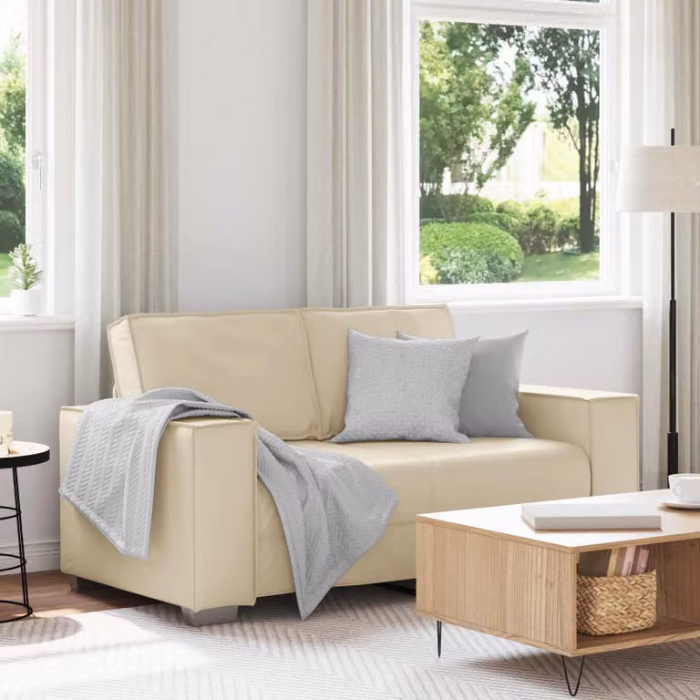 Divano a due posti moderno vidaXL in pelle sintetica beige L: 160 cm