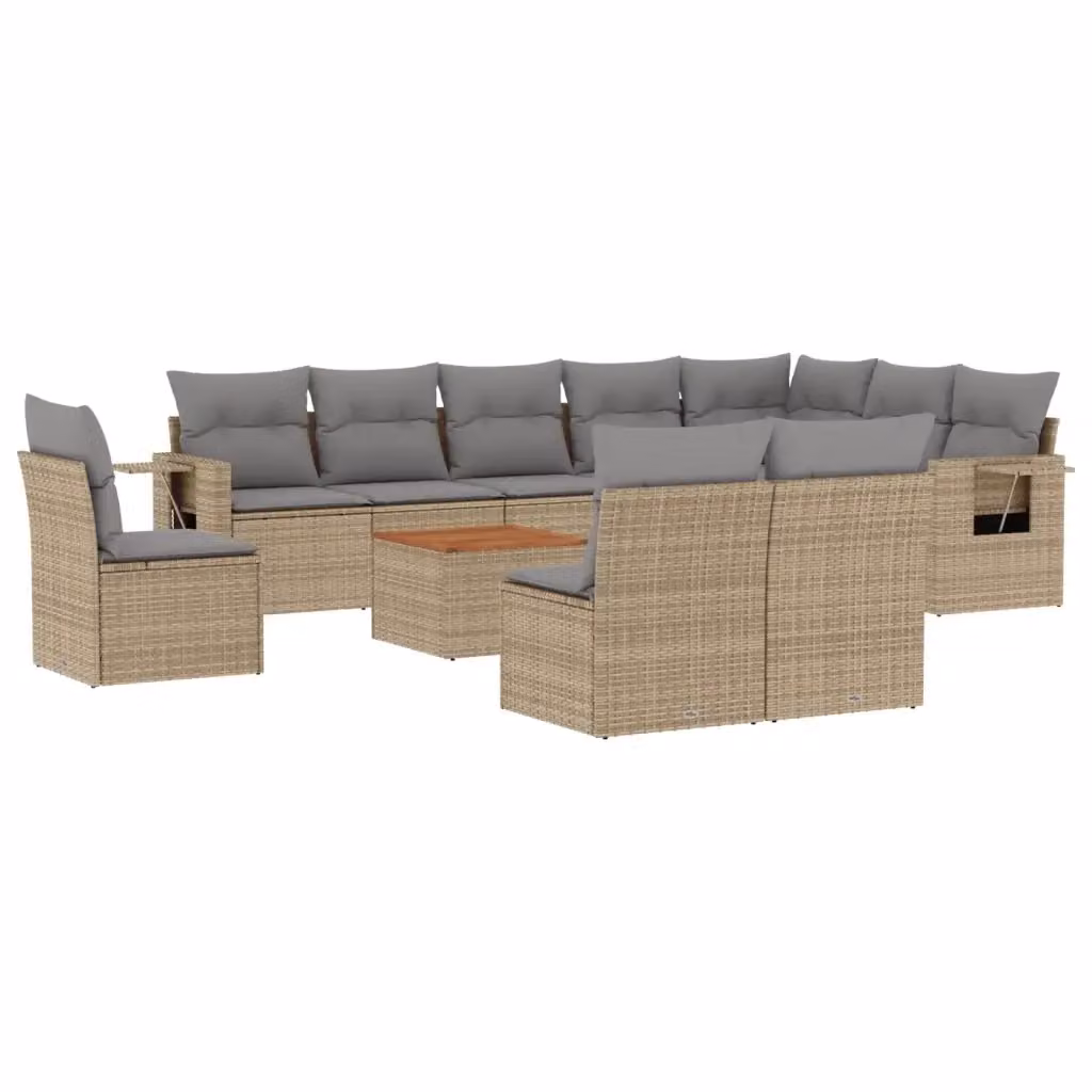 vidaXL Set Divano da Giardino a L in Polyrattan 11 pz con Cuscini Beige e Grigio – 2