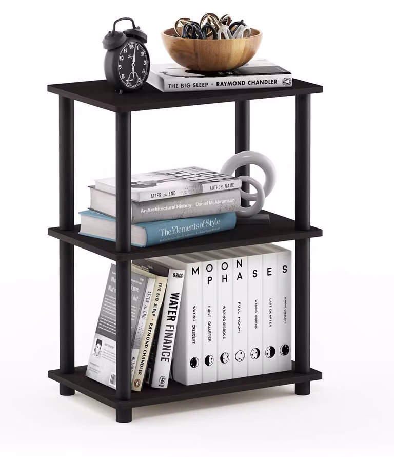 Mobiletto portaoggetti Furinno con 3 ripiani, in legno, colore espresso/nero, dimensioni 27 x 27 x 63,6 cm