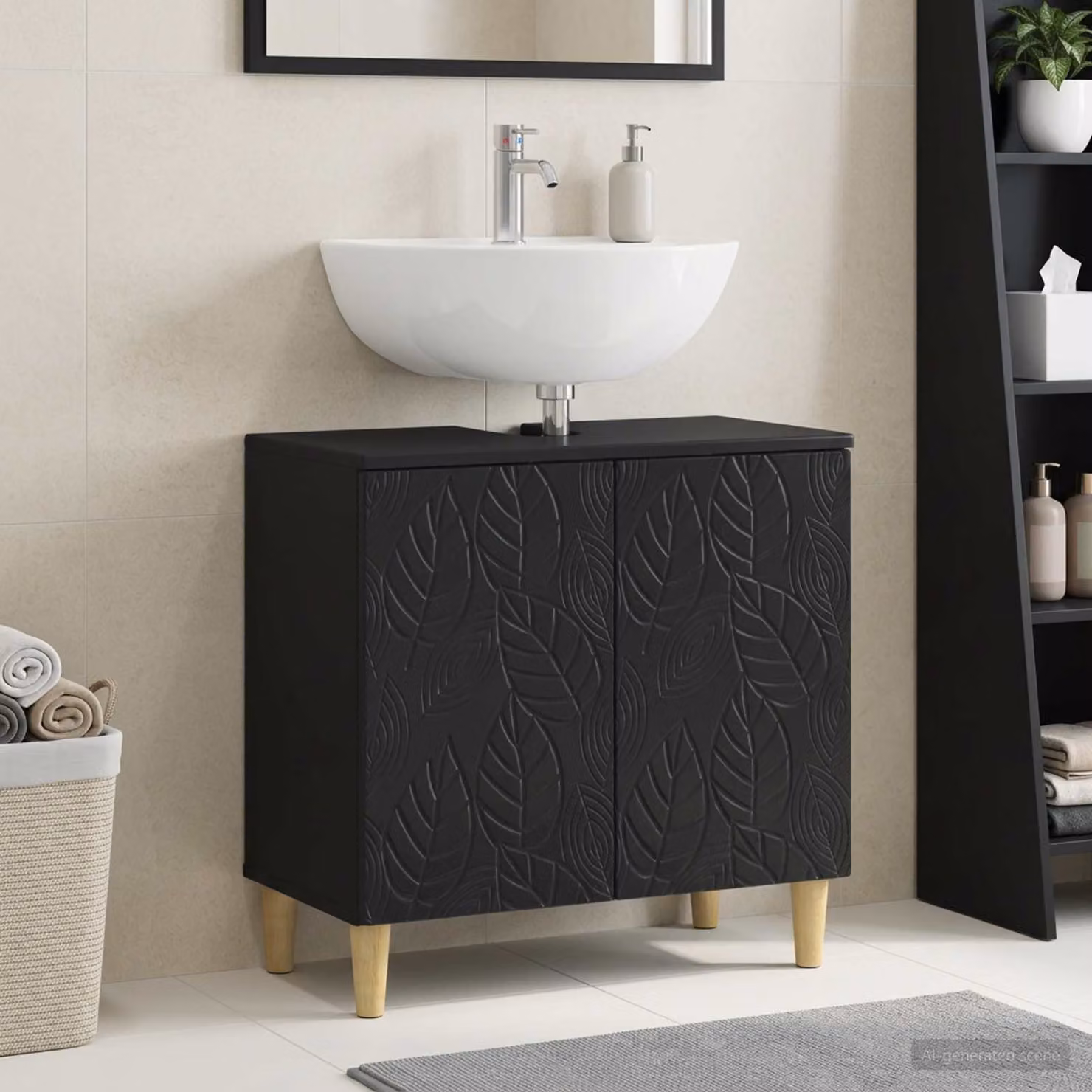 Armadio per lavabo da bagno vidaXL DELFT nero moderno con ante a battente L 59,5 cm x P 31,5 cm x H 59 cm