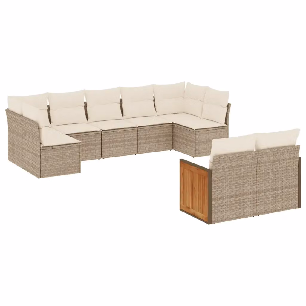 vidaXL Set Divano da Giardino 9 pz a L con Cuscini Beige e Ottoman in Polyrattan e Acciaio – 2