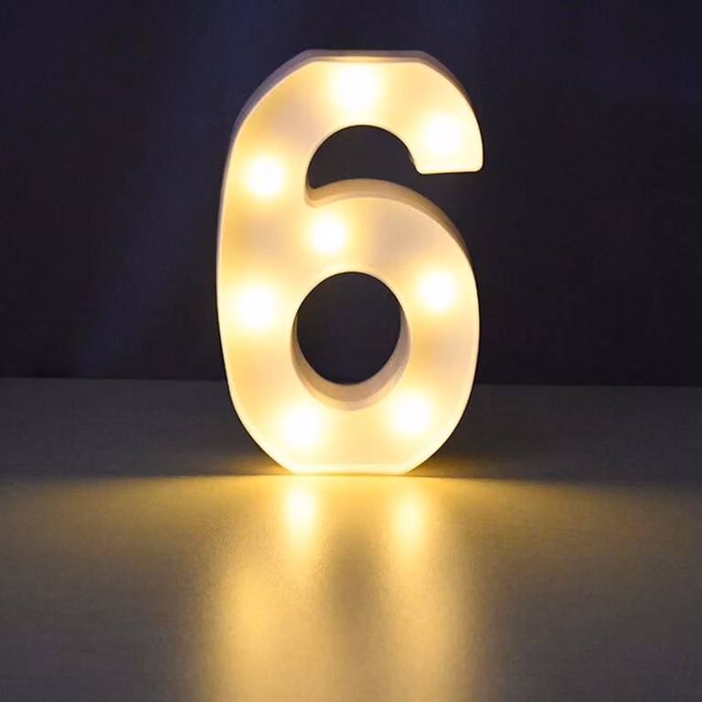 Numero 3D illuminato a LED, numero 6 da 22 cm