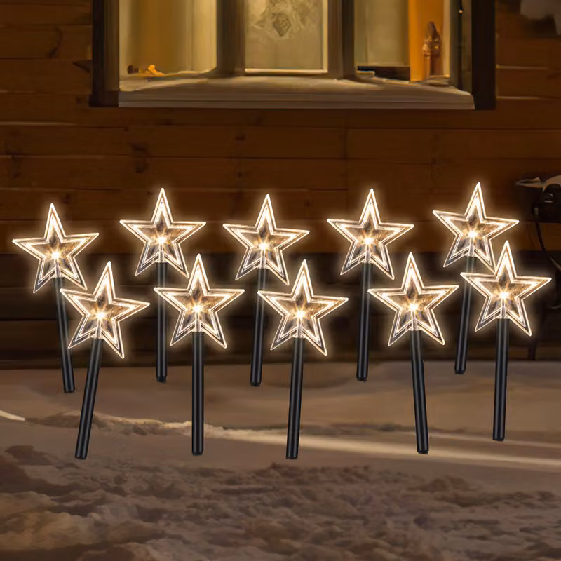 Jopassy 10x LED bastoncini luminosi stelle bianco caldo 6/18h timer 3,6m bastoncini luminosi, stelle luci di Natale