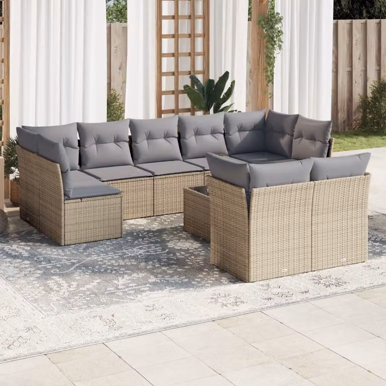 Maison Exclusive - Set da giardino 10 pezzi con cuscini in polyrattan beige